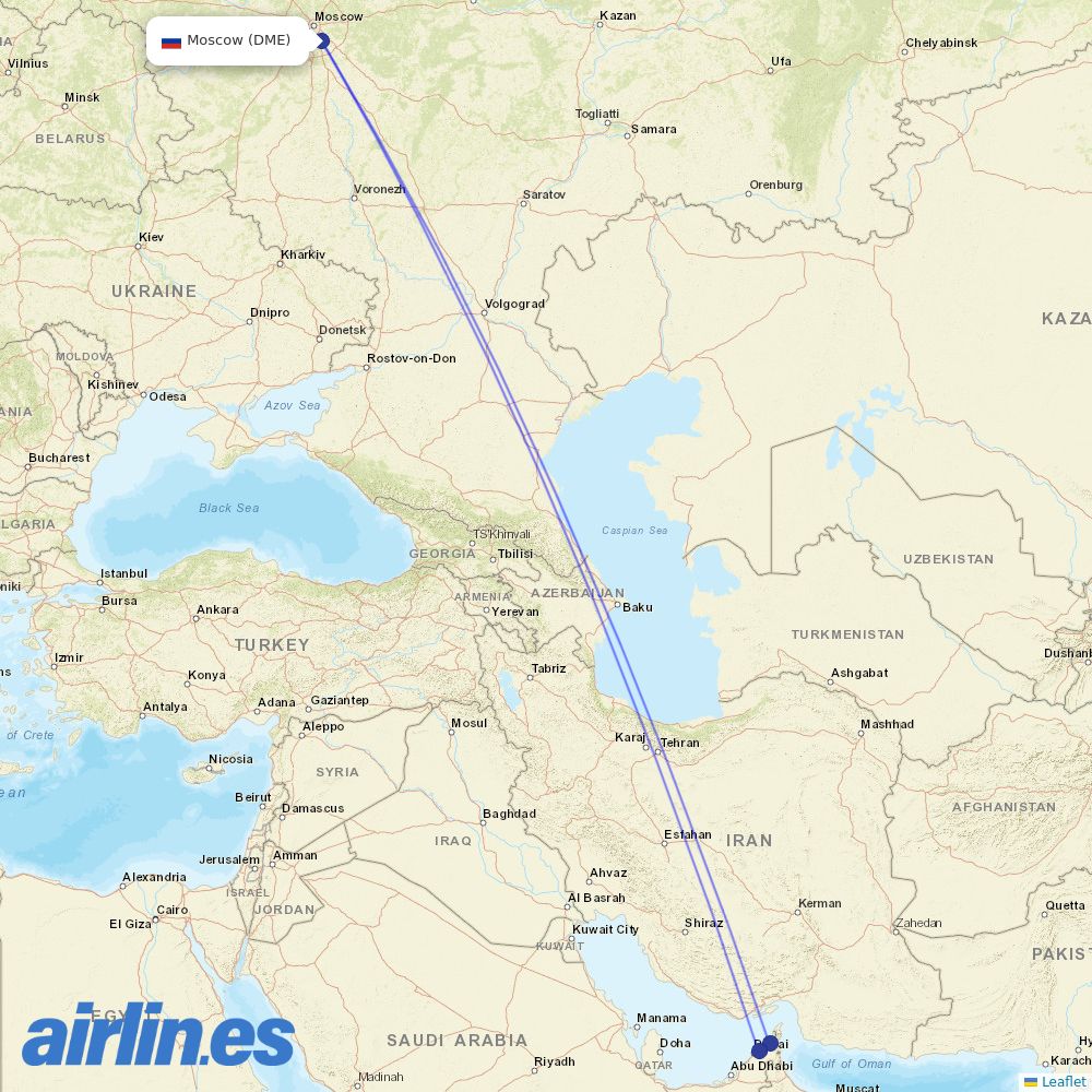 Air Arabia from Moscow Domodedovo Airport destination map