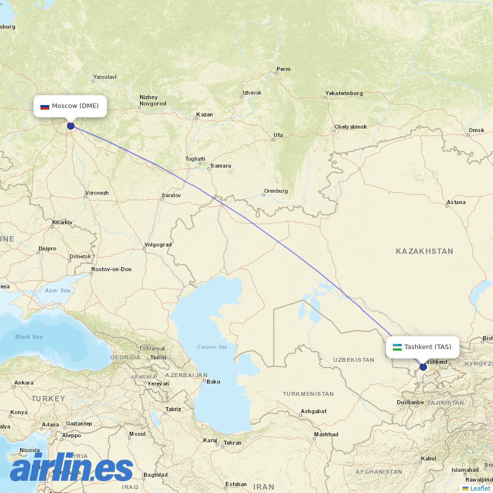 Uzbekistan Airways at DME route map