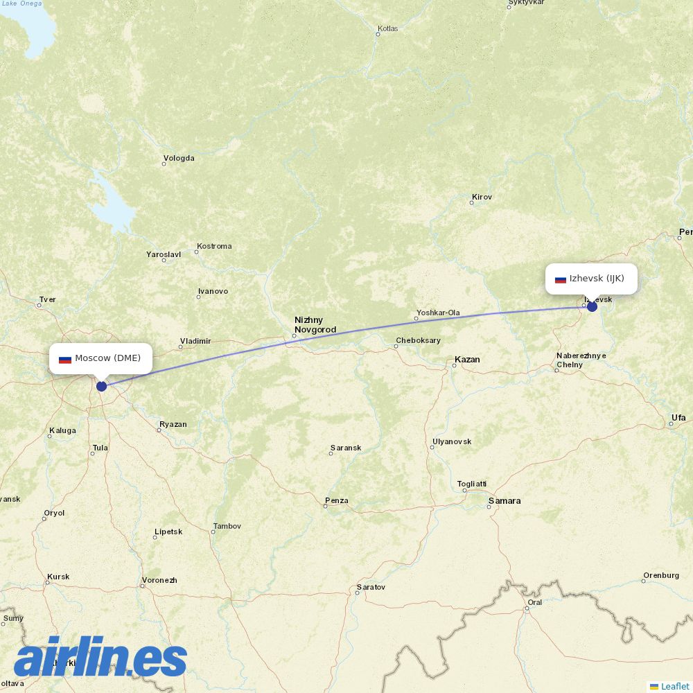 Izhavia at DME route map