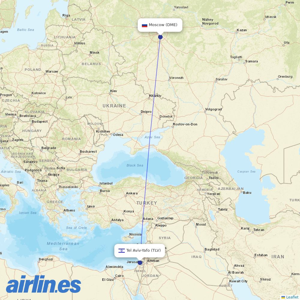 El Al from Moscow Domodedovo Airport destination map