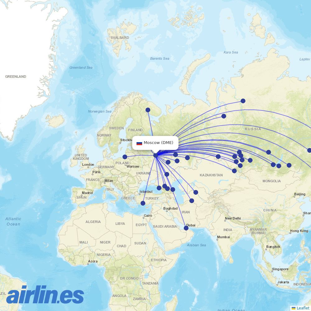 S7 Airlines at DME route map