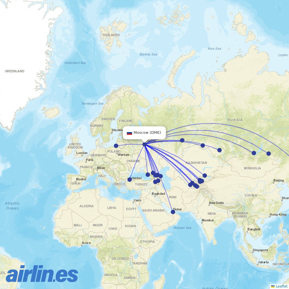 Ural Airlines at DME route map
