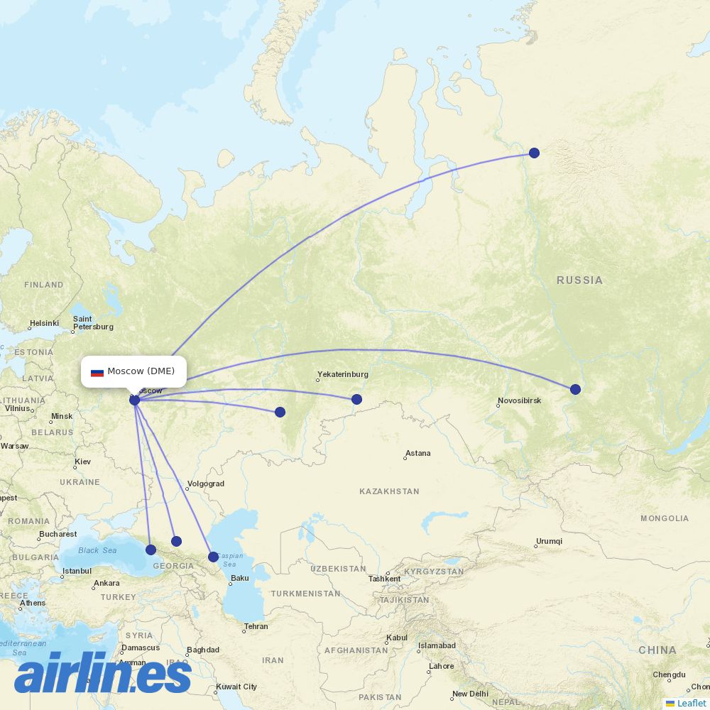 NordStar from Moscow Domodedovo Airport destination map