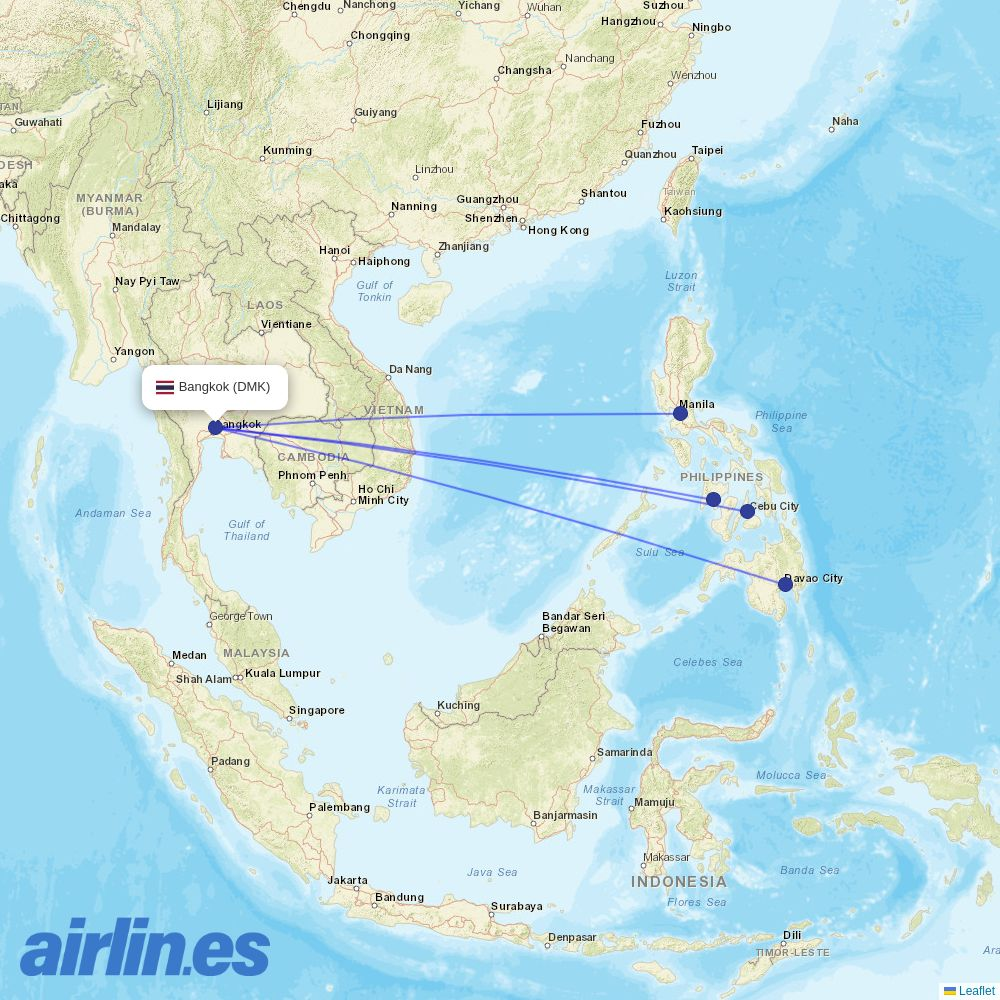 Cebu Pacific Air from Don Mueang International Airport destination map