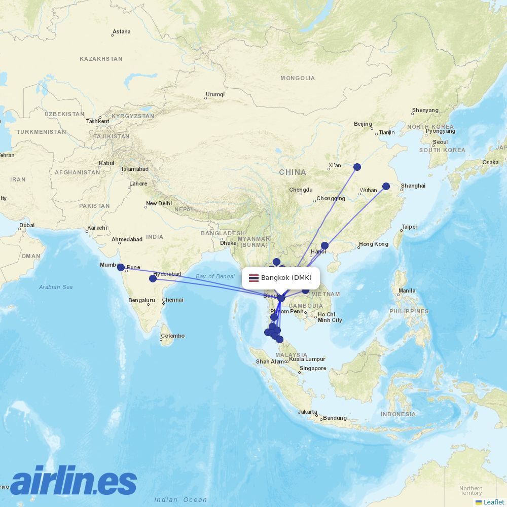Nok Air from Don Mueang International Airport destination map