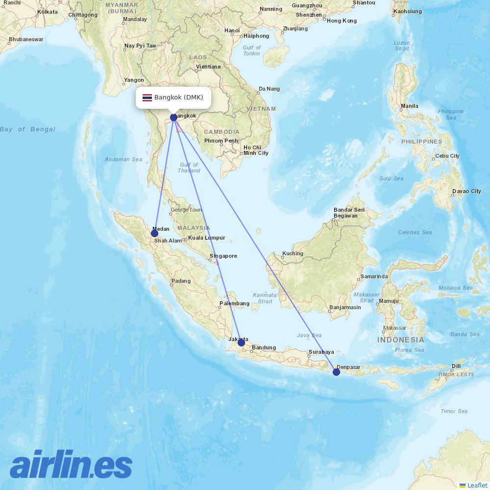 Indonesia AirAsia from Don Mueang International Airport destination map