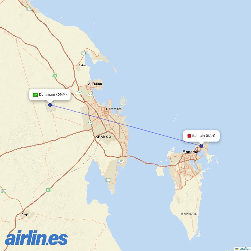 Gulf Air at DMM route map