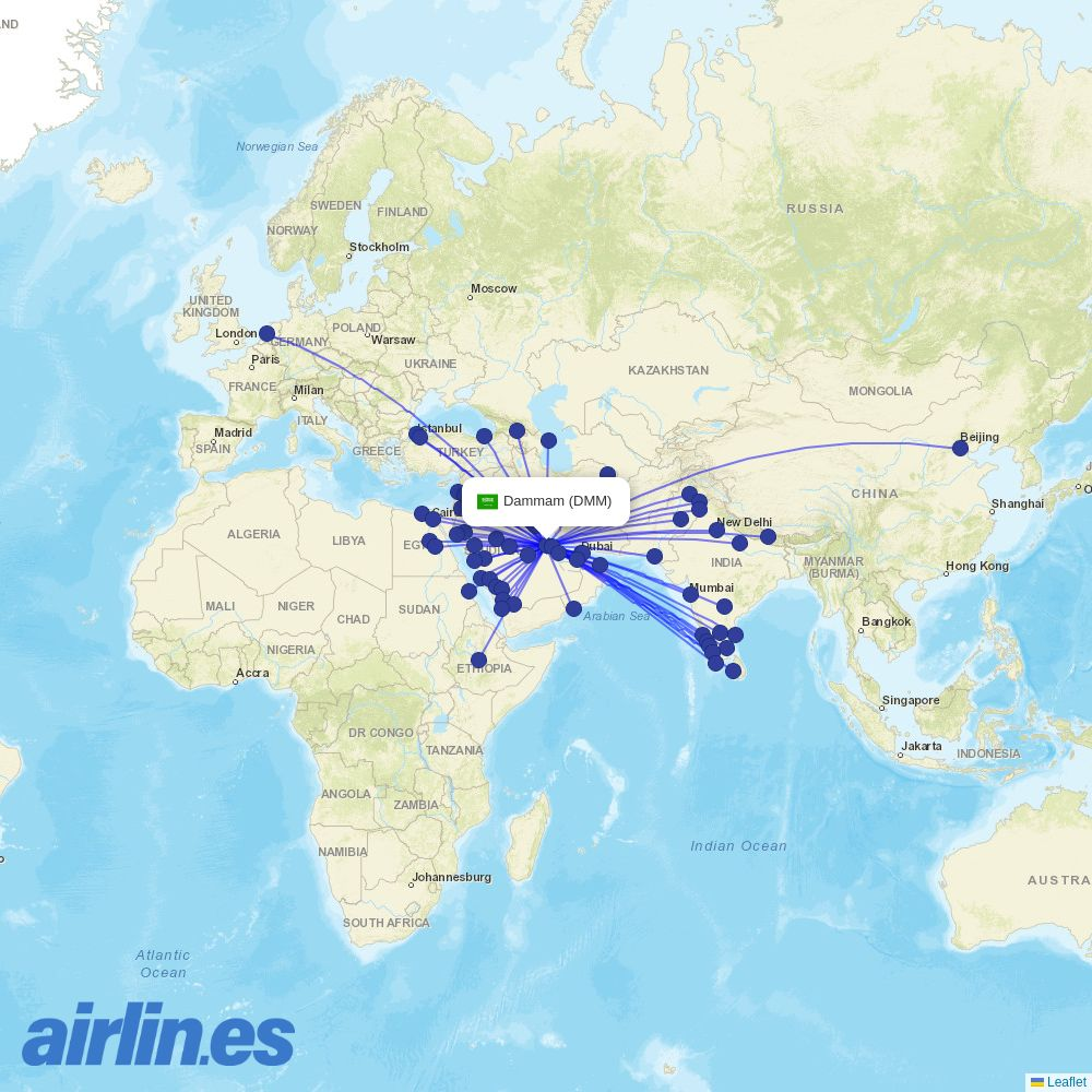 Himalaya Airlines from King Fahd International destination map