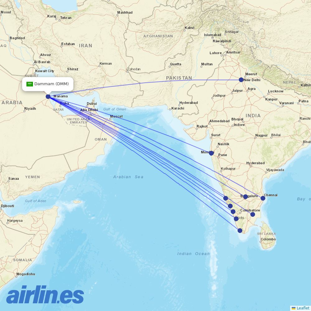Air India Express from King Fahd International destination map