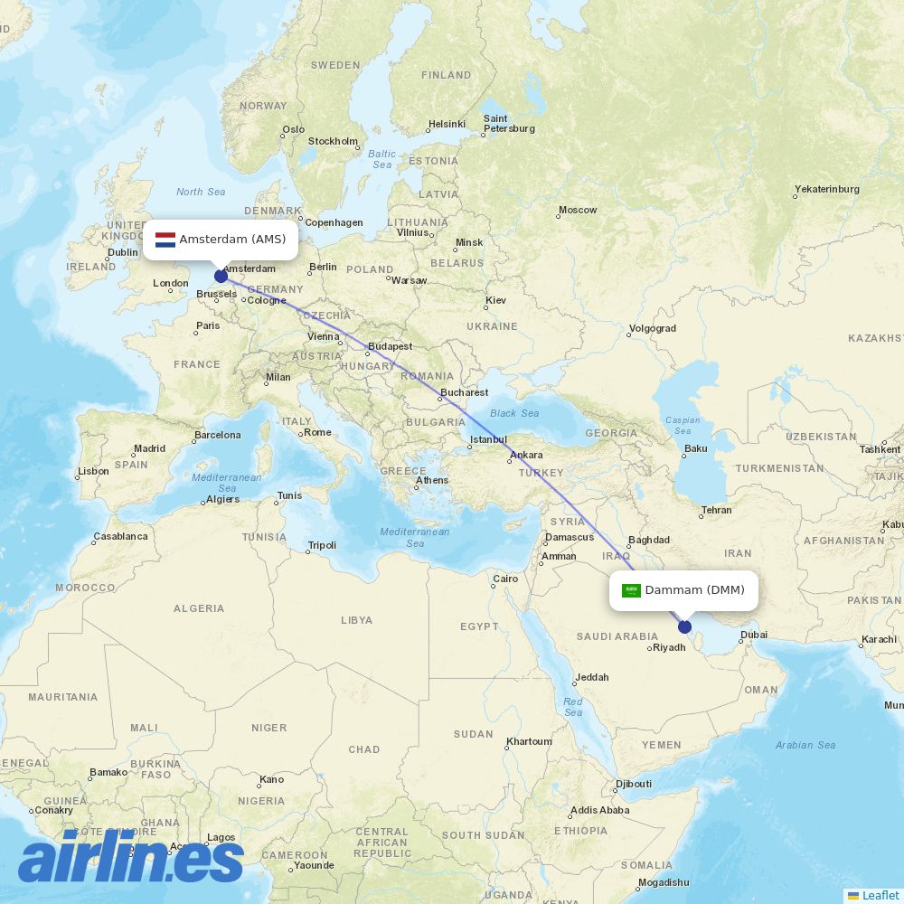 KLM from King Fahd International destination map