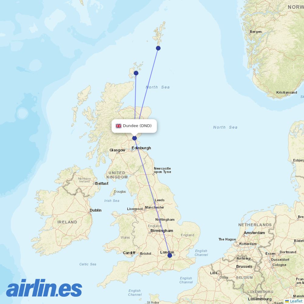 Loganair from Dundee destination map