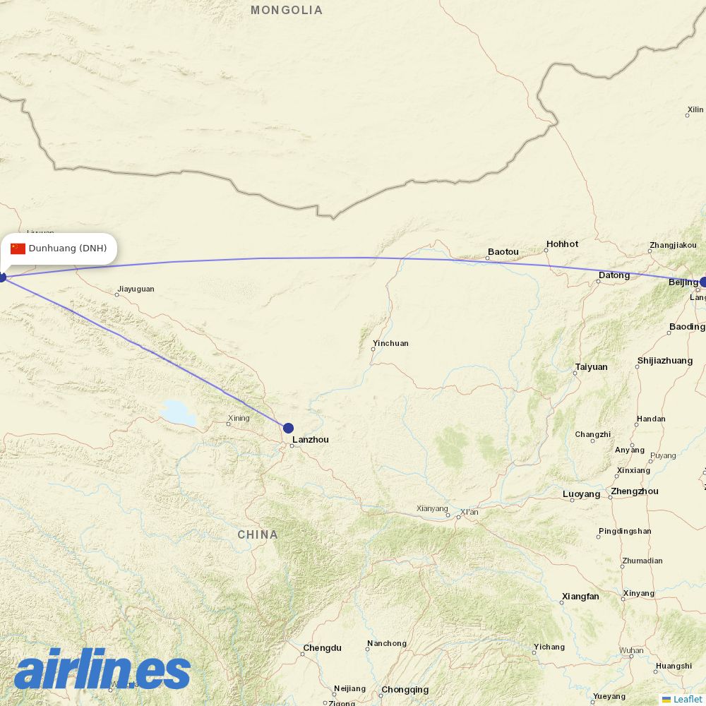 Air China from Dunhuang Airport destination map