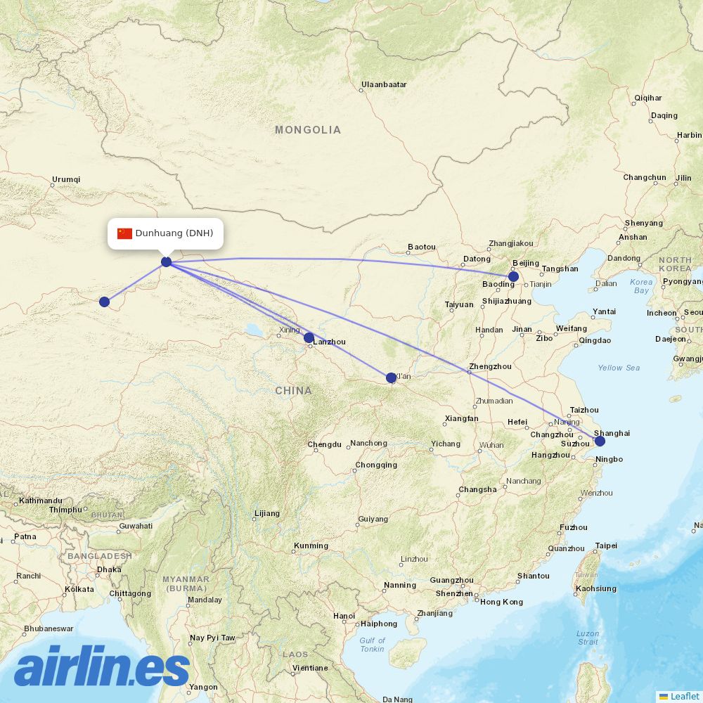 China Eastern Airlines from Dunhuang Airport destination map