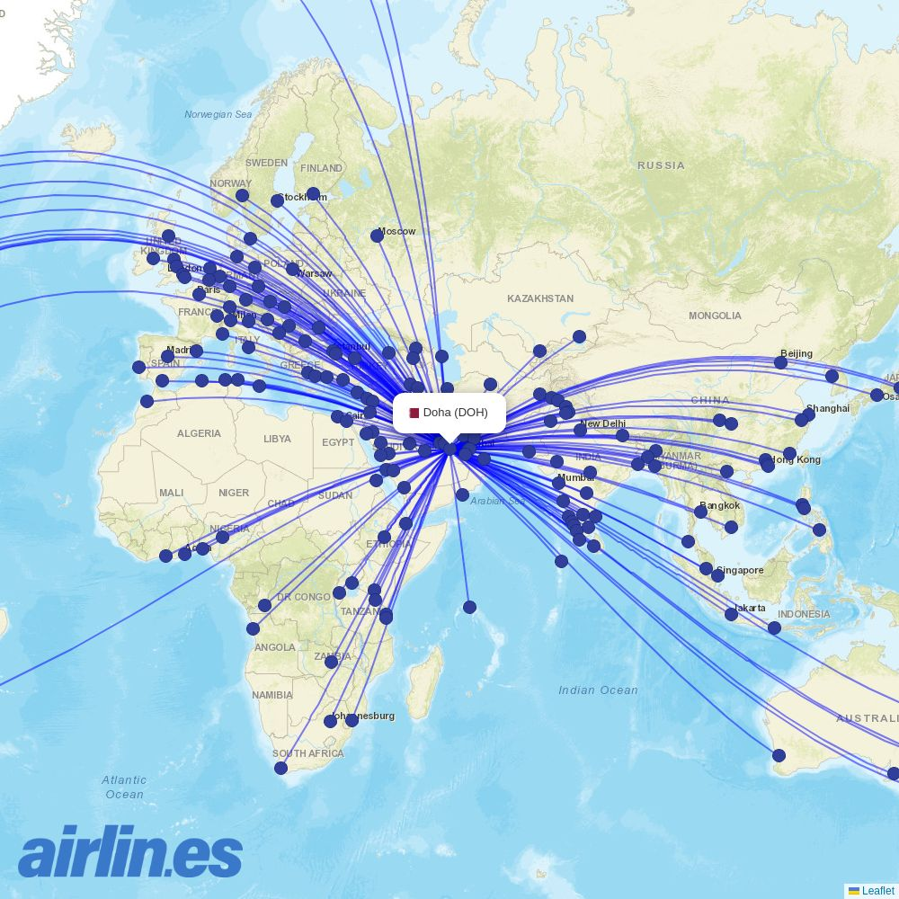 Himalaya Airlines from Hamad International Airport destination map