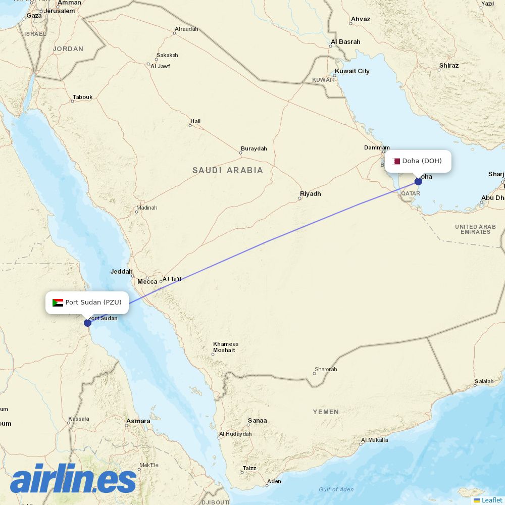 Badr Airlines from Hamad International Airport destination map
