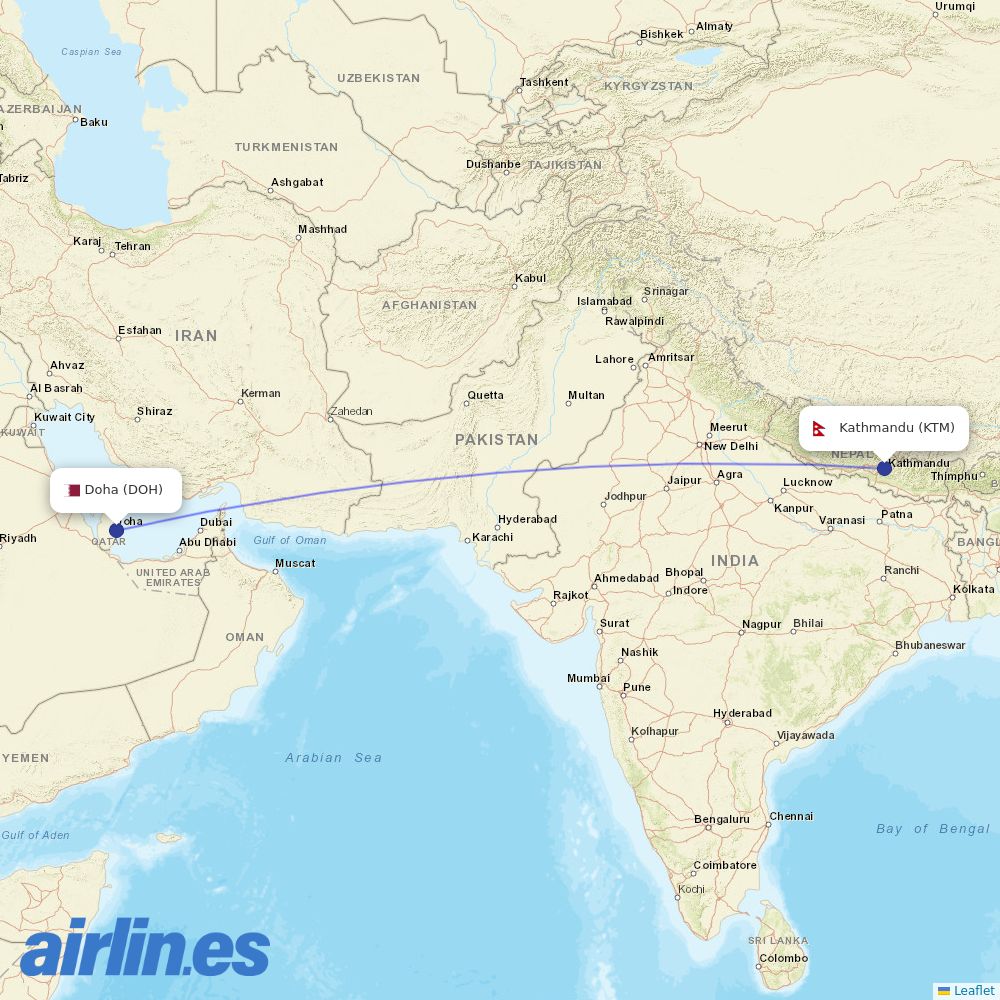 Nepal Airlines at DOH route map