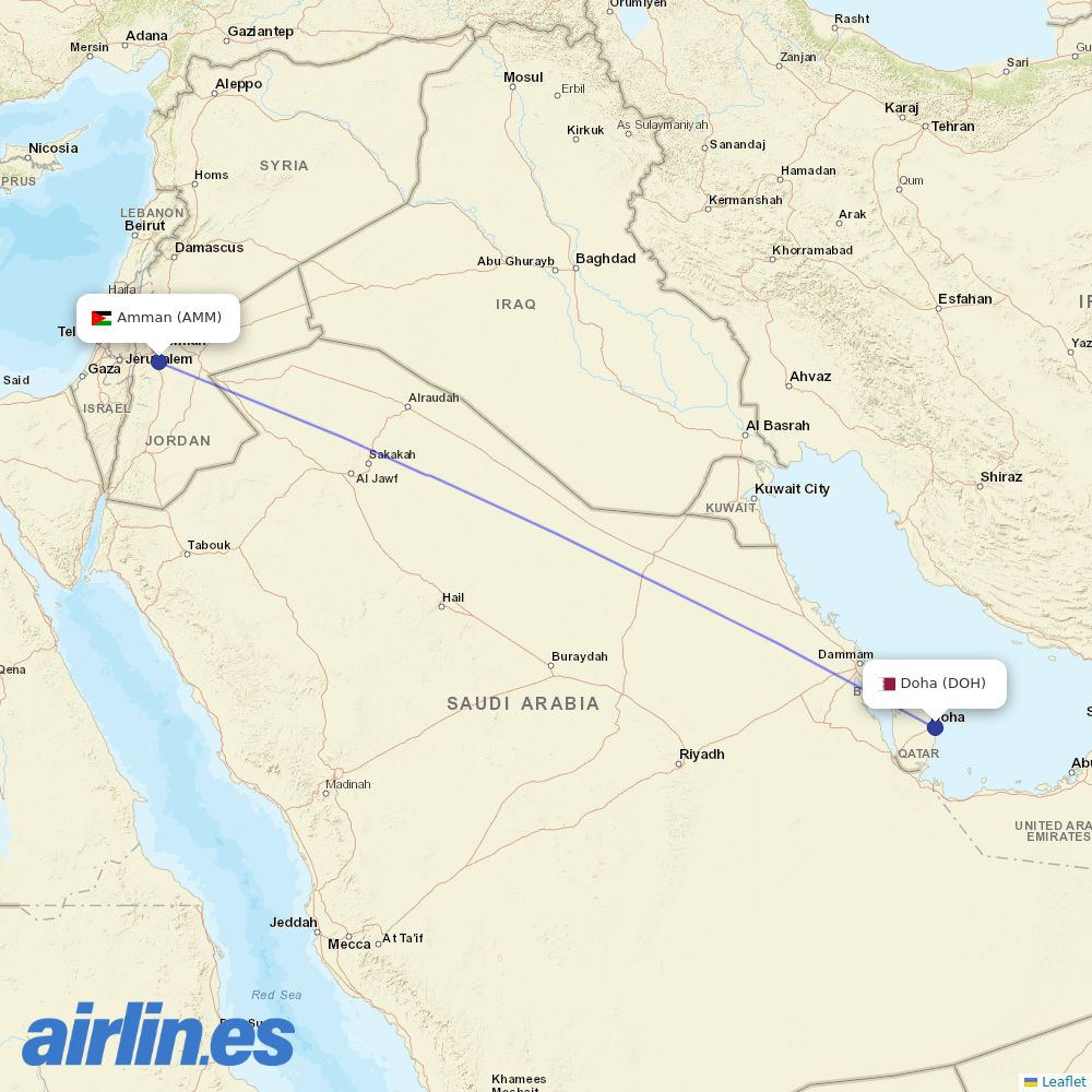 Royal Jordanian at DOH route map