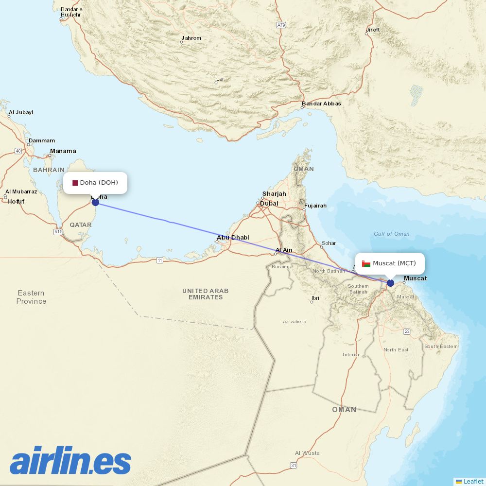 Oman Air at DOH route map