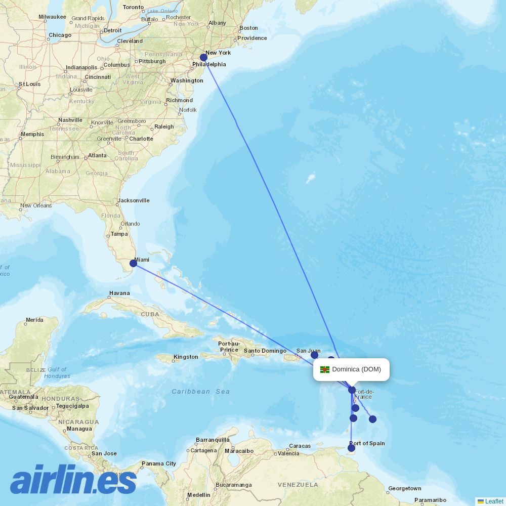 Contour Aviation from Dominica destination map