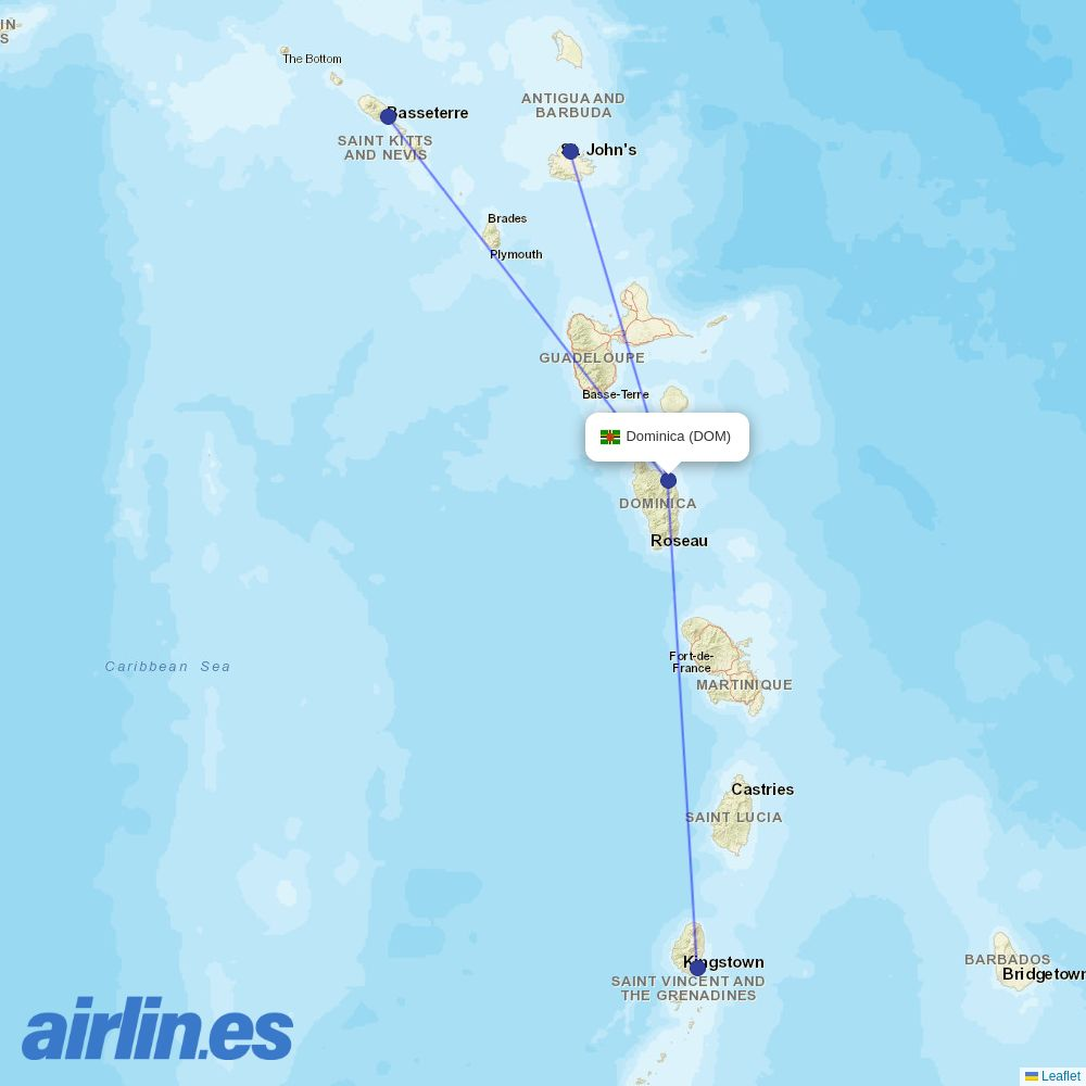 Sunrise Airways from Dominica destination map