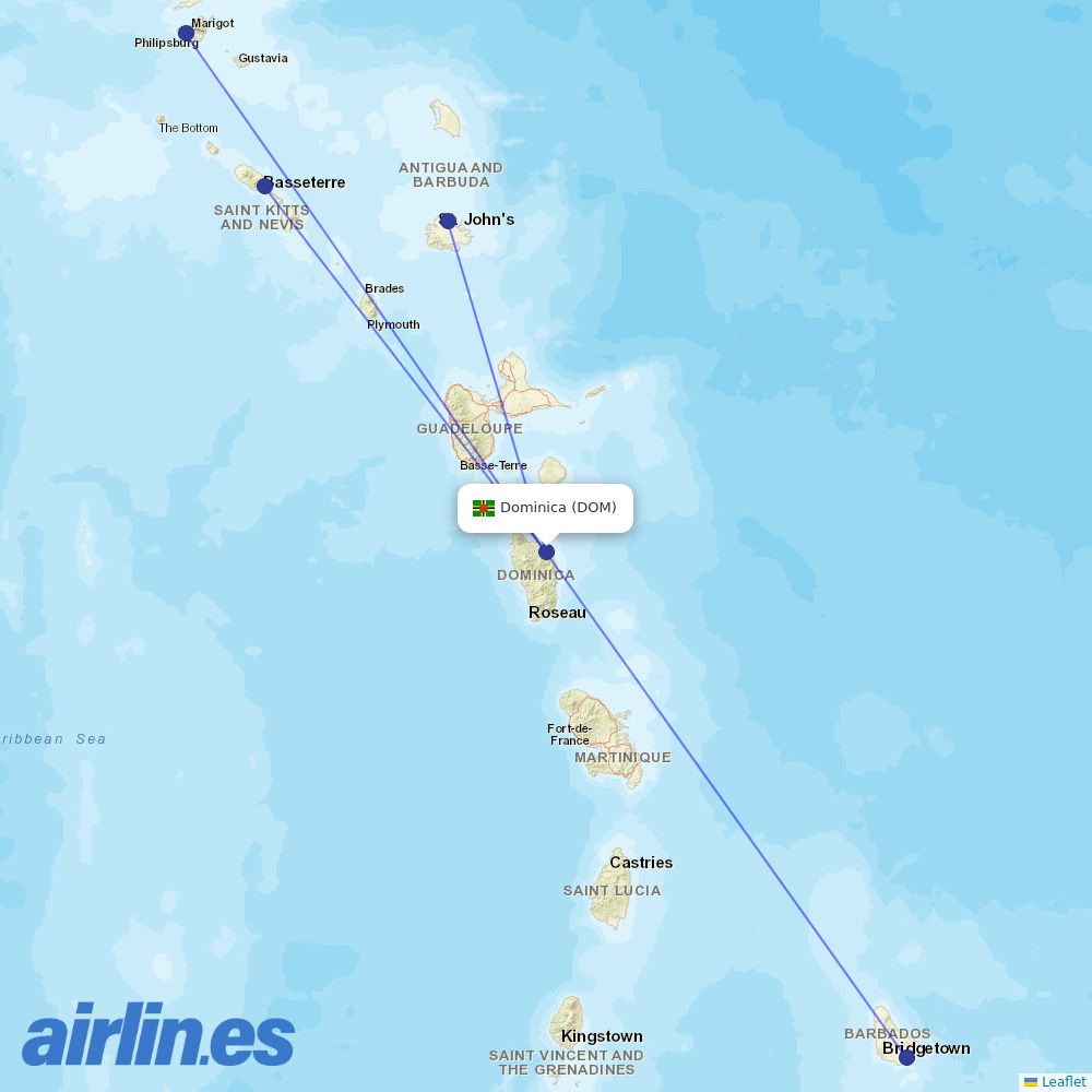 Winair at DOM route map