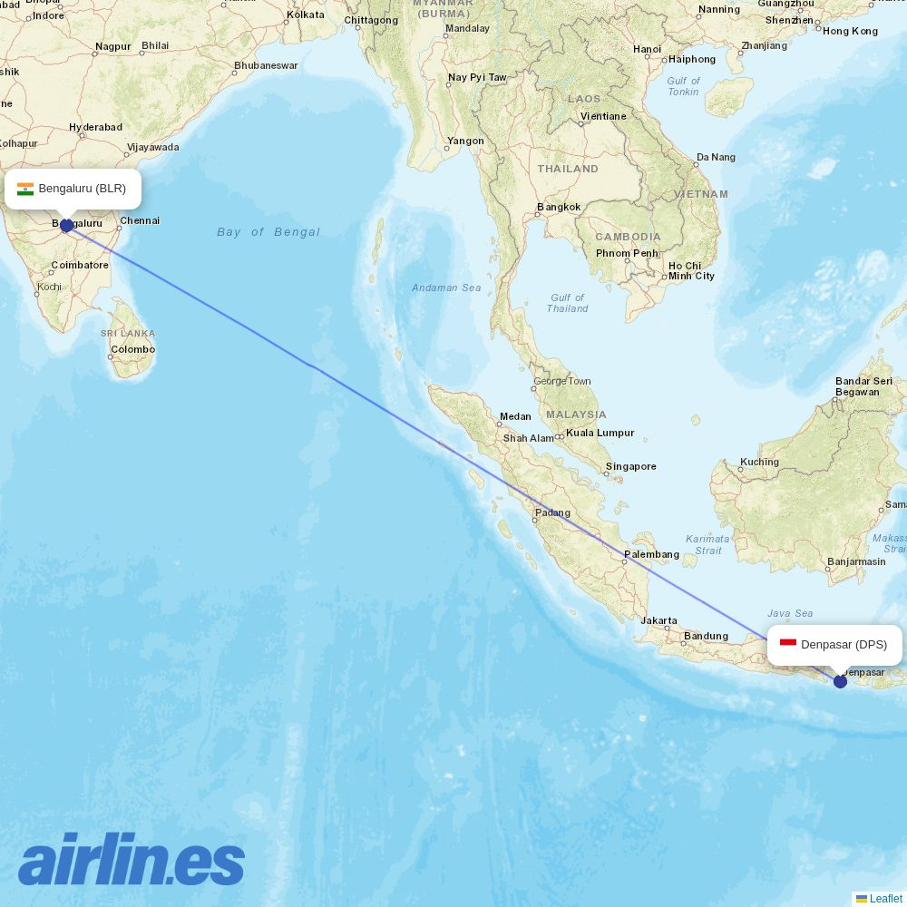 IndiGo from Bali International destination map