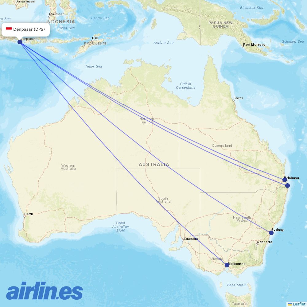 Virgin Australia at DPS route map