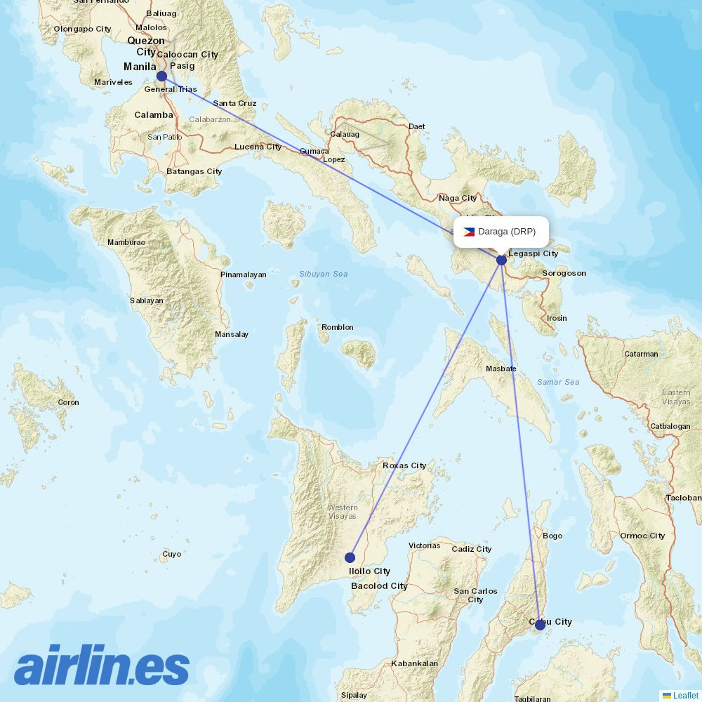 Cebu Pacific Air from Bicol International Airport destination map