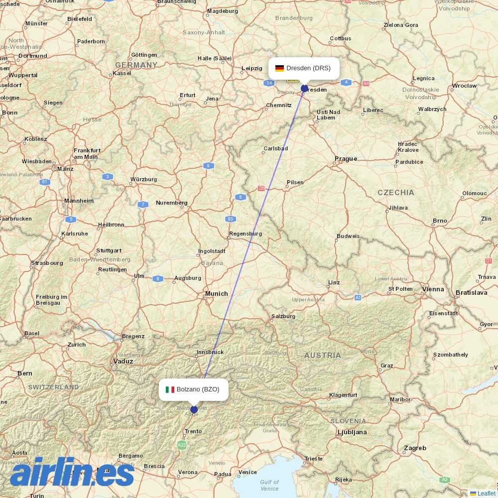 Sky Alps from Dresden destination map