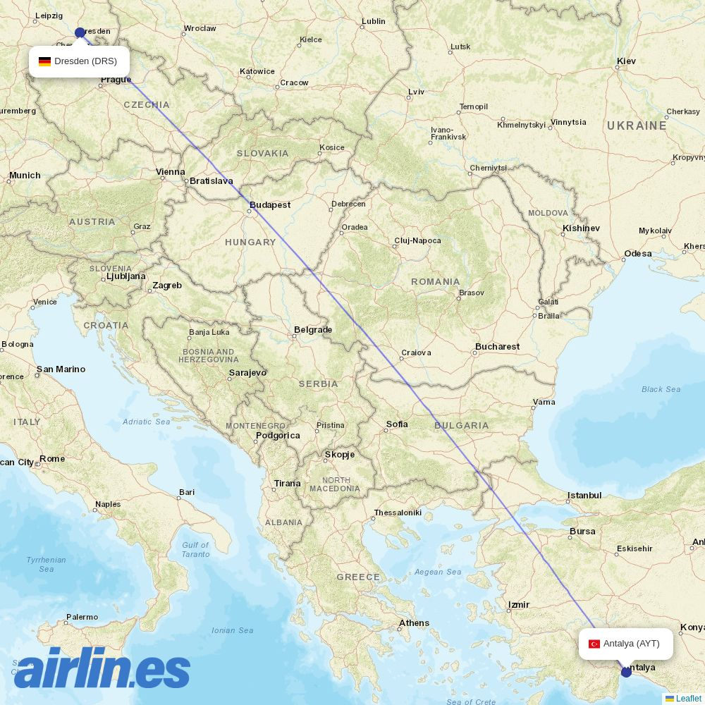 Pegasus from Dresden destination map