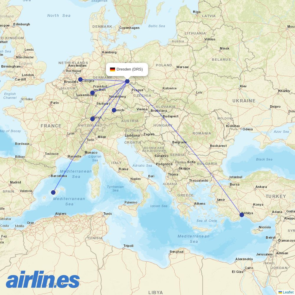 SunExpress from Dresden destination map