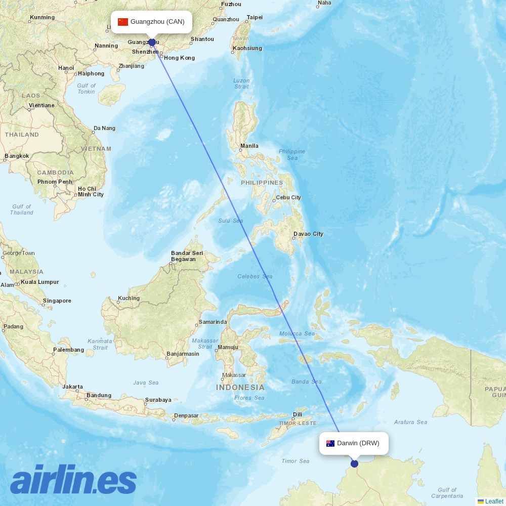 China Southern Airlines from Darwin Intl destination map