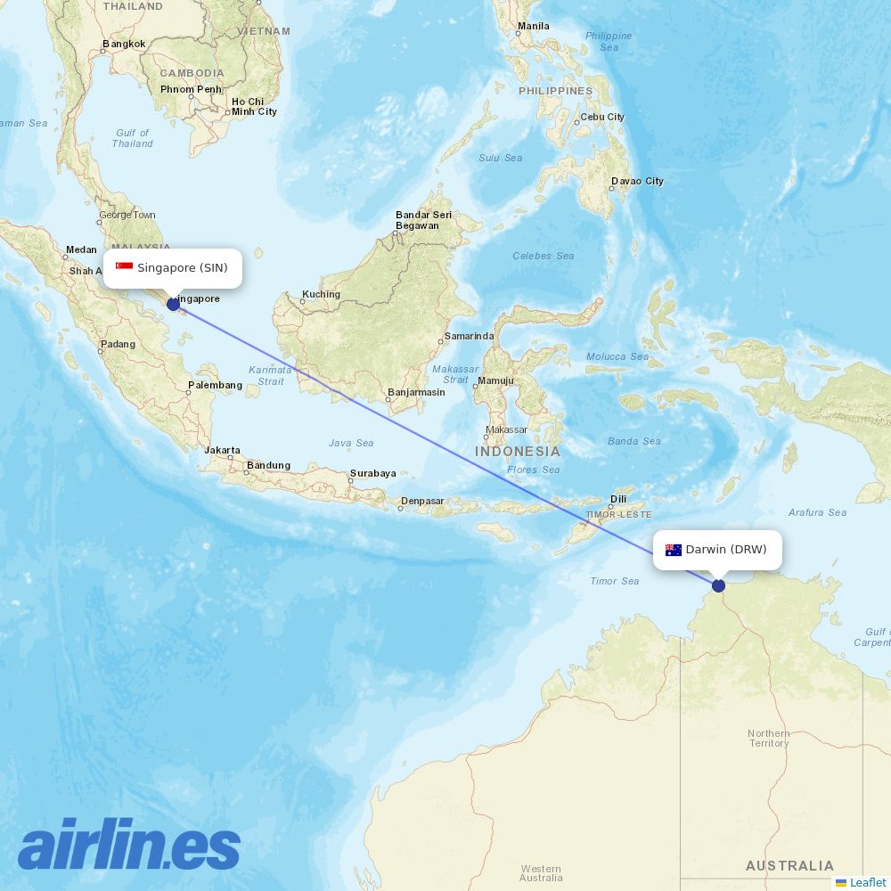 Singapore Airlines from Darwin Intl destination map