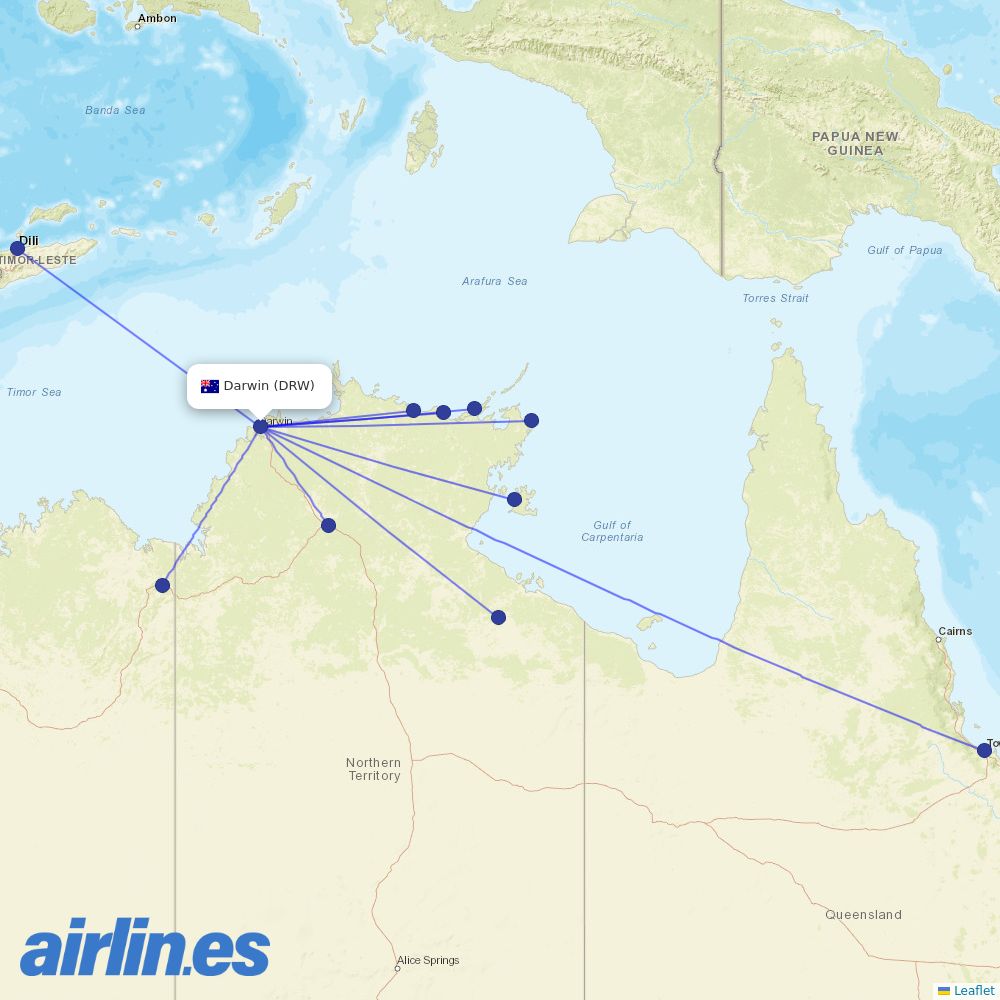 Airnorth from Darwin Intl destination map