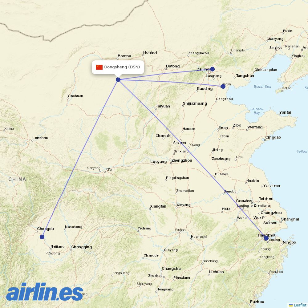 Air China from Dongsheng destination map