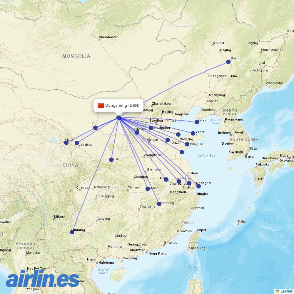 China Eastern Airlines from Dongsheng destination map