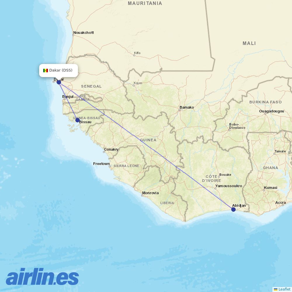 Air Cote DIvoire at DSS route map