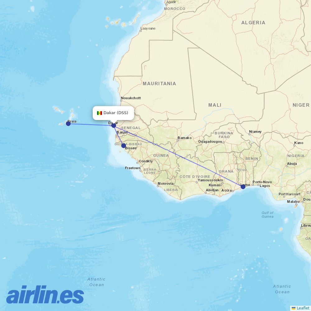 ASKY Airlines at DSS route map