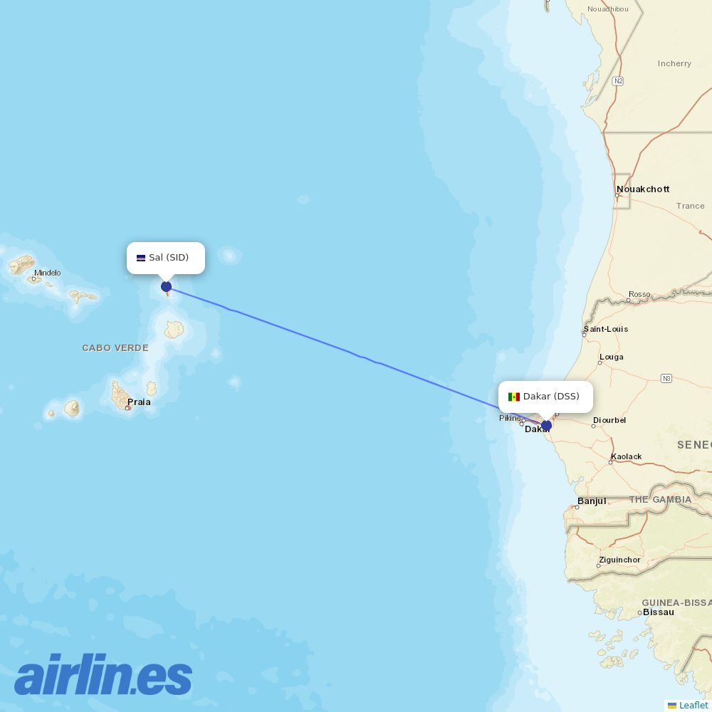 TUI fly Belgium from Blaise Diagne Interantional Airport destination map
