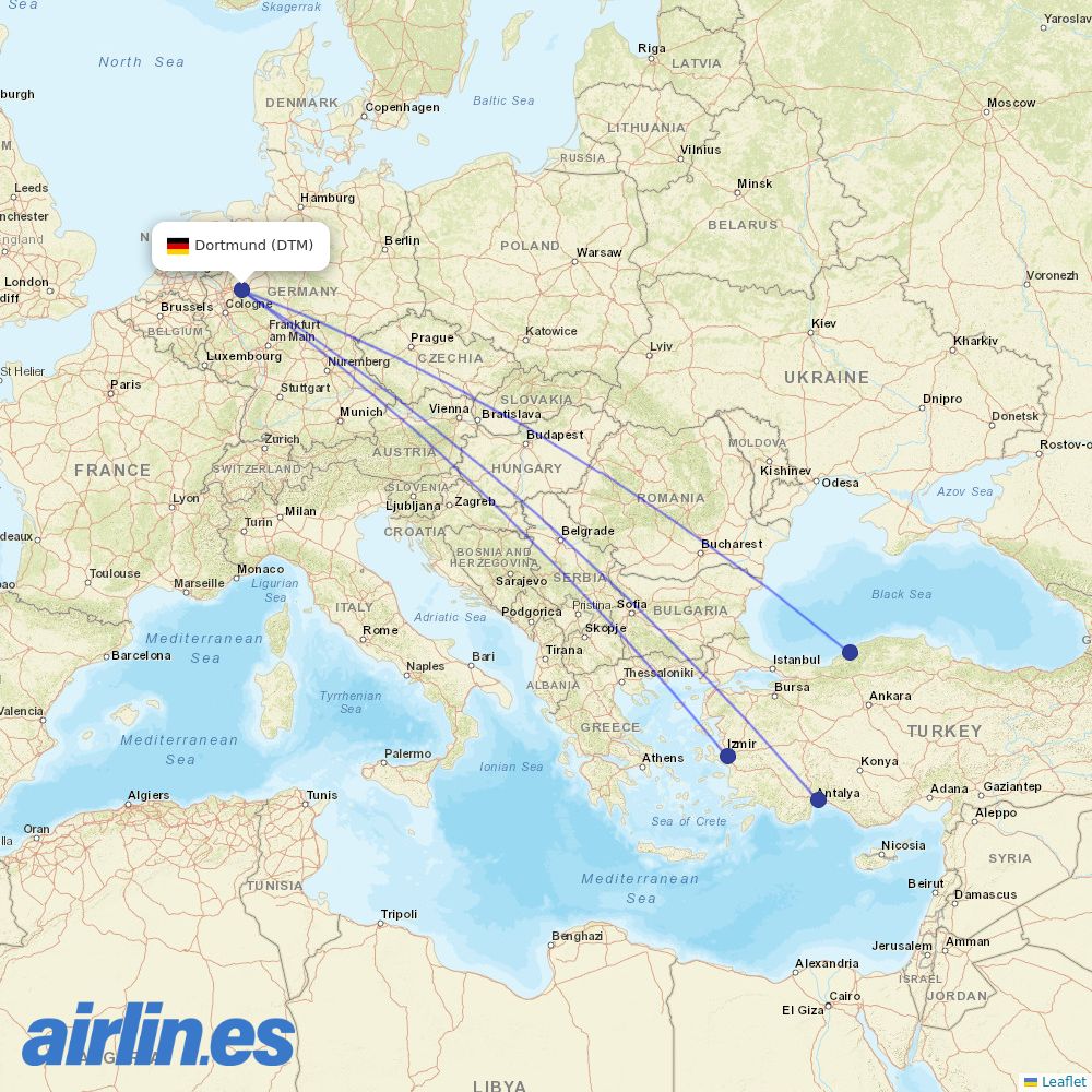 SunExpress from Dortmund destination map