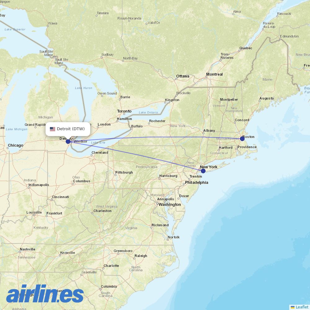 JetBlue Airways from Detroit Metropolitan Airport destination map