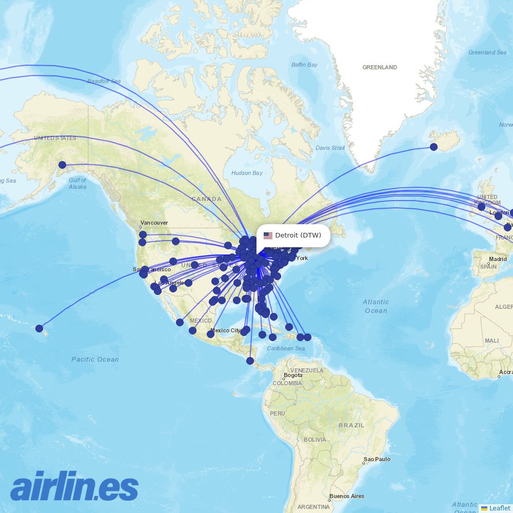 Delta at DTW route map
