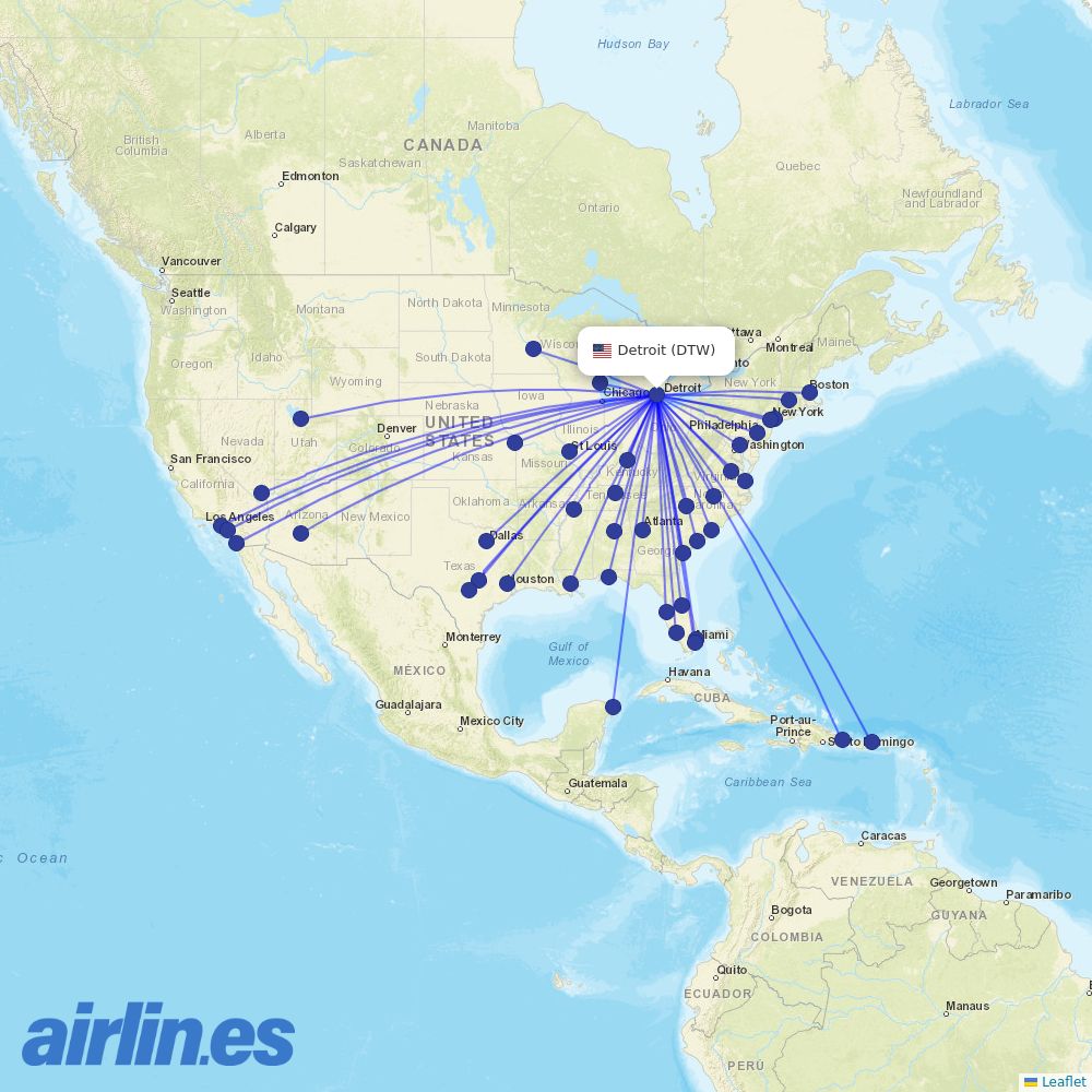 Spirit Airlines from Detroit Metropolitan Airport destination map