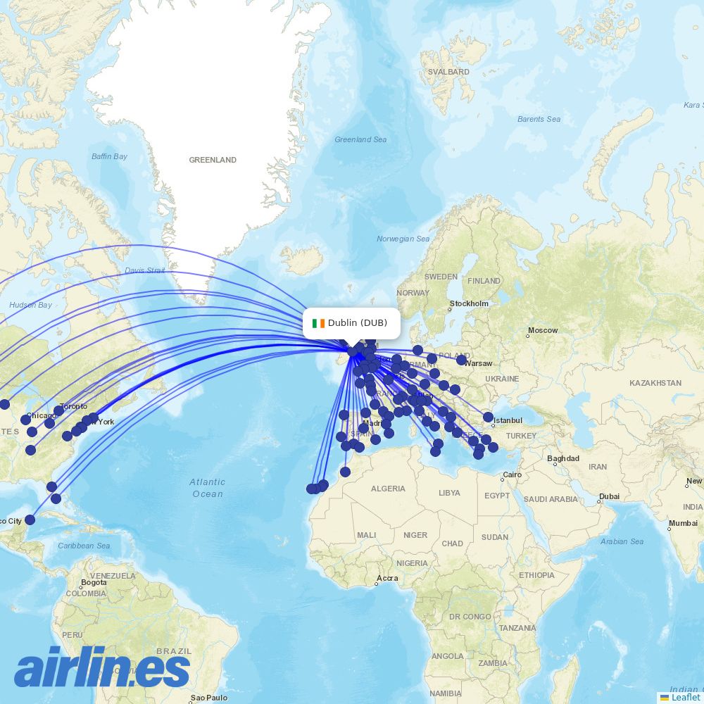 Aer Lingus at DUB route map