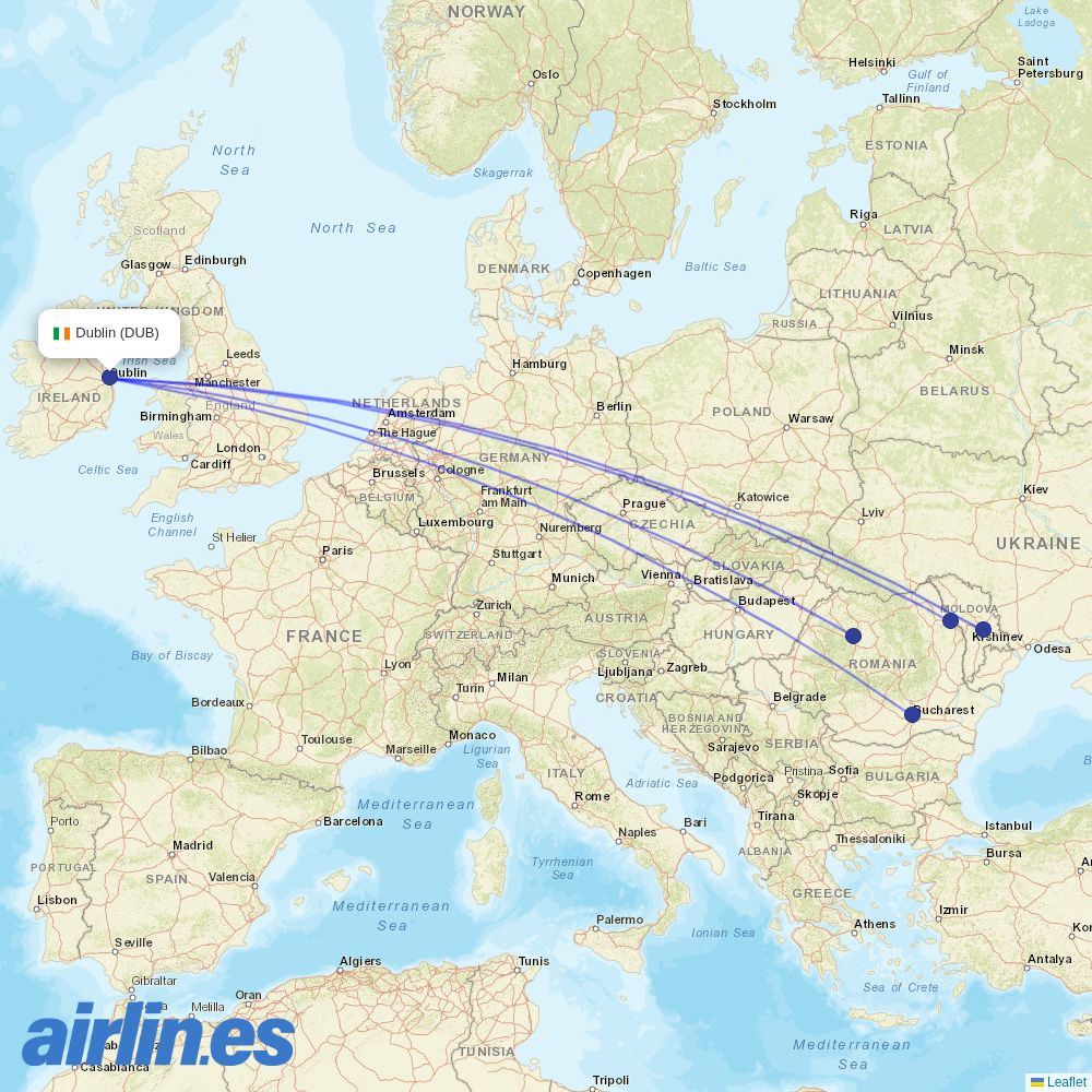HiSky Europe from Dublin Airport destination map