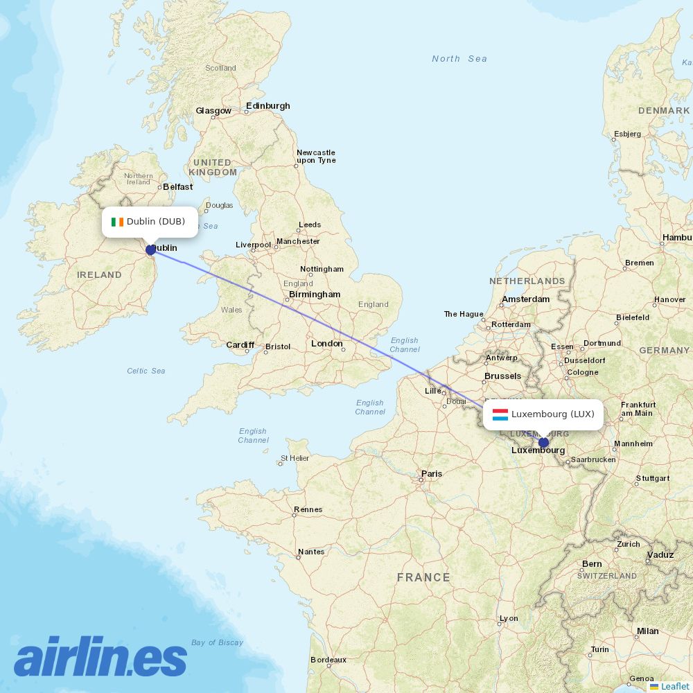 Luxair from Dublin Airport destination map