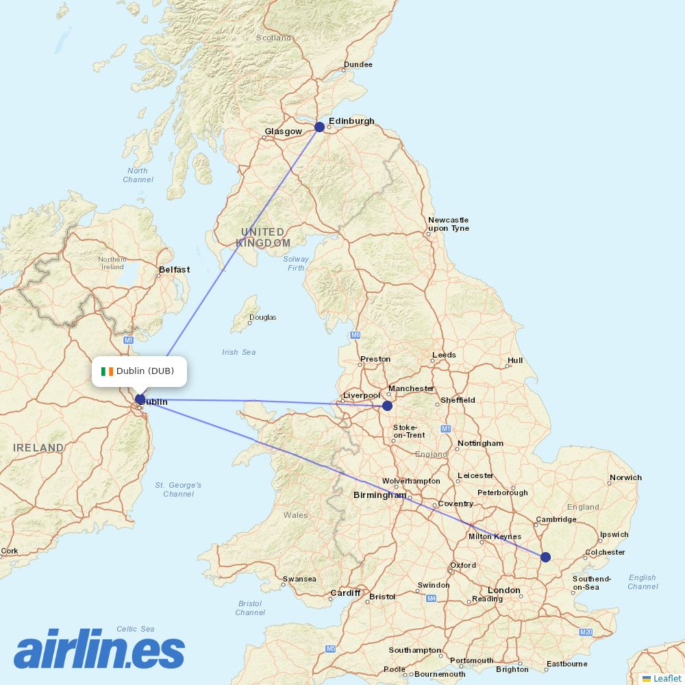 Ryanair UK from Dublin Airport destination map