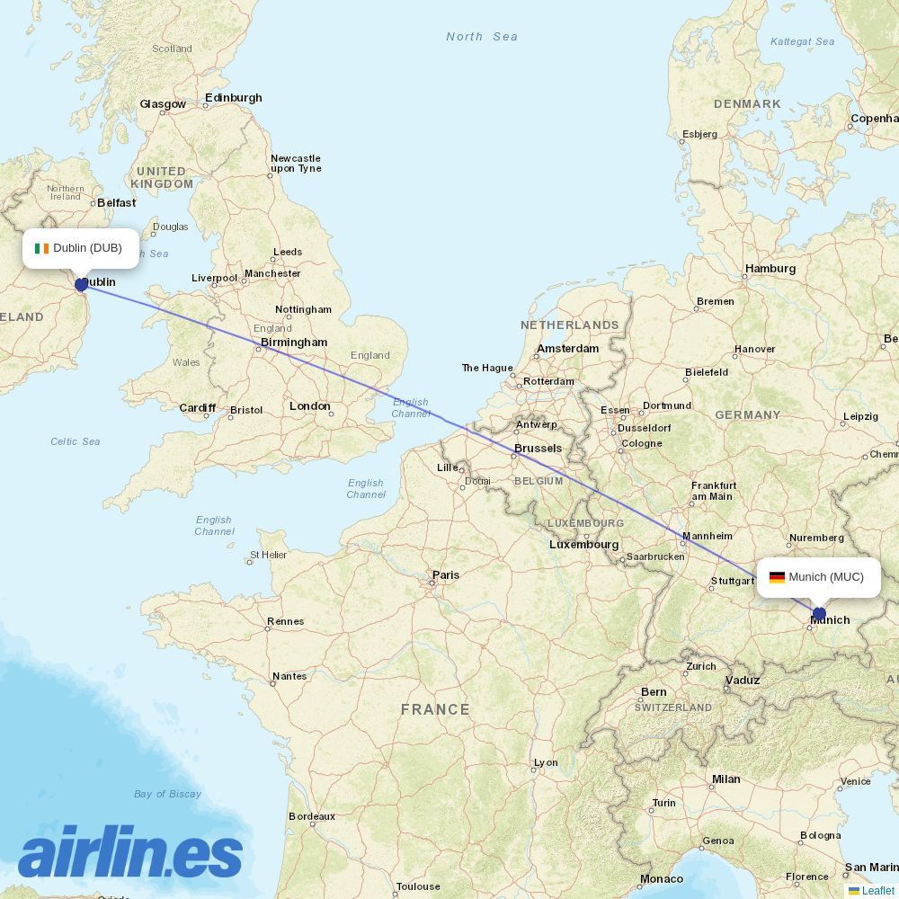 Lufthansa City Airlines from Dublin Airport destination map