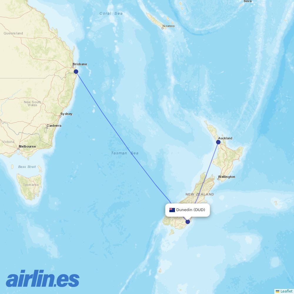 Jetstar from Dunedin destination map