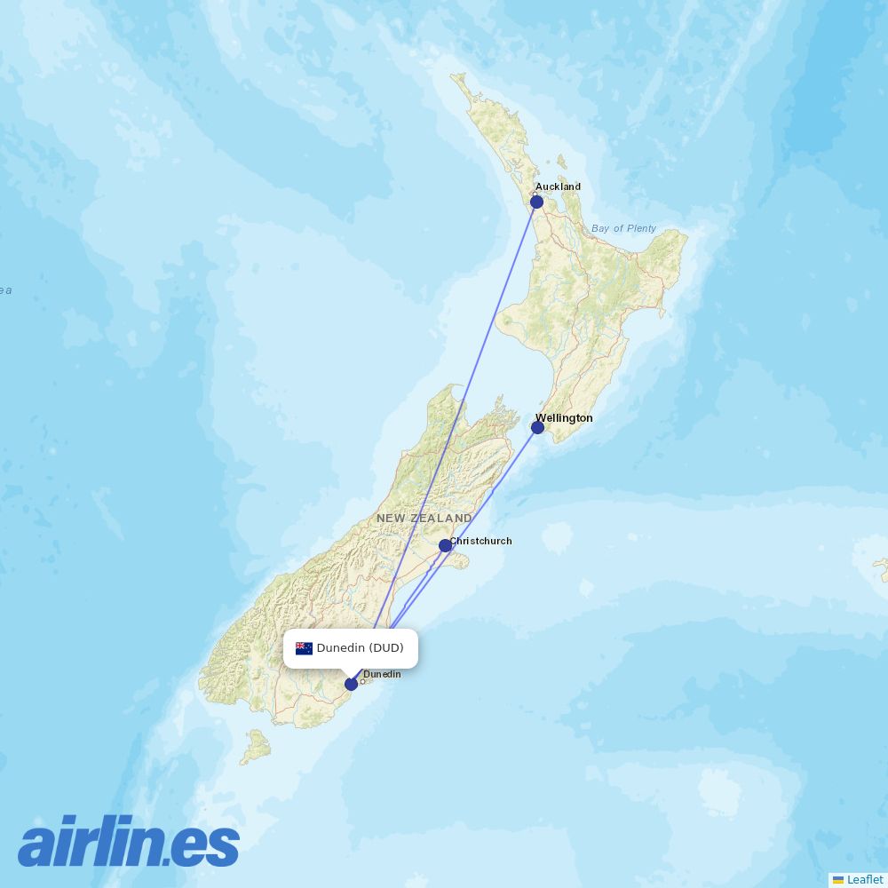 Air New Zealand at DUD route map